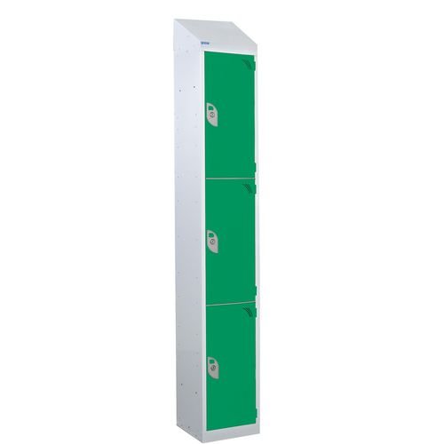Steel Splash Locker With Sloping Top 1800.300.300 - 3 Compartments - Green Doors