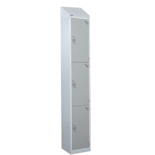Steel Splash Locker With Sloping Top 1800.300.300 - 3 Compartments - Light Grey Doors