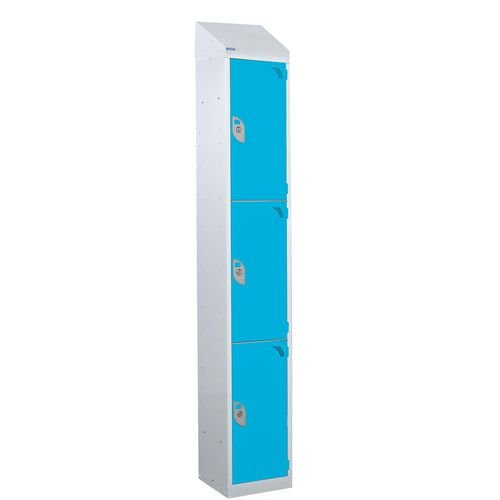 Steel Splash Locker With Sloping Top 1800.300.300 - 3 Compartments - Light Blue Doors