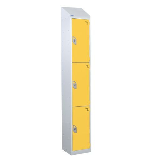 Steel Splash Locker With Sloping Top 1800.300.300 - 3 Compartments - Yellow Doors