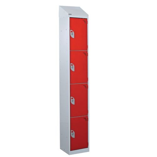 Steel Splash Locker With Sloping Top 1800.300.300 - 4 Compartments - Red Doors