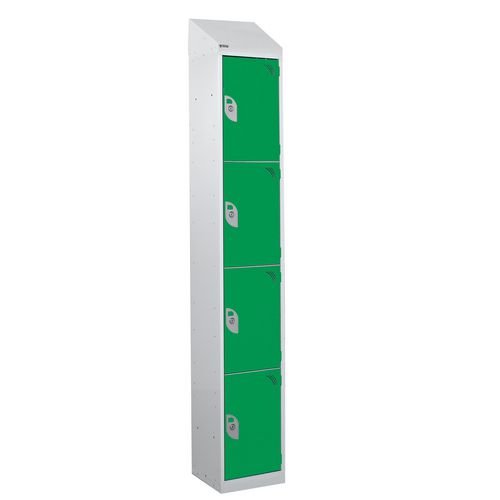 Steel Splash Locker With Sloping Top 1800.300.300 - 4 Compartments - Green Doors