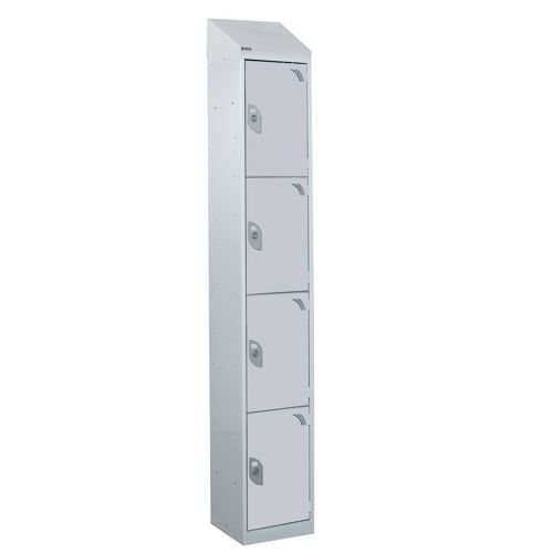 Steel Splash Locker With Sloping Top 1800.300.300 - 4 Compartments - Light Grey Doors