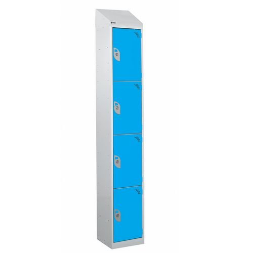 Steel Splash Locker With Sloping Top 1800.300.300 - 4 Compartments - Light Blue Doors