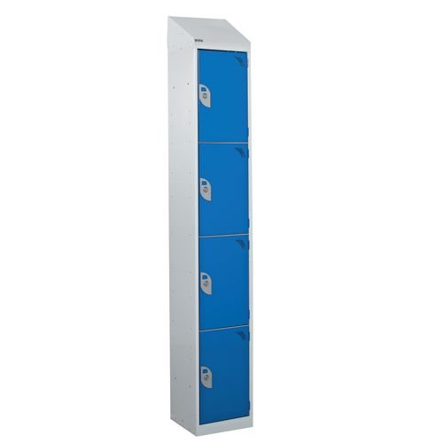 Steel Splash Locker With Sloping Top 1800.300.300 - 4 Compartments - Blue Doors