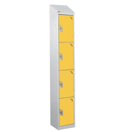 Steel Splash Locker With Sloping Top 1800.300.300 - 4 Compartments - Yellow Doors
