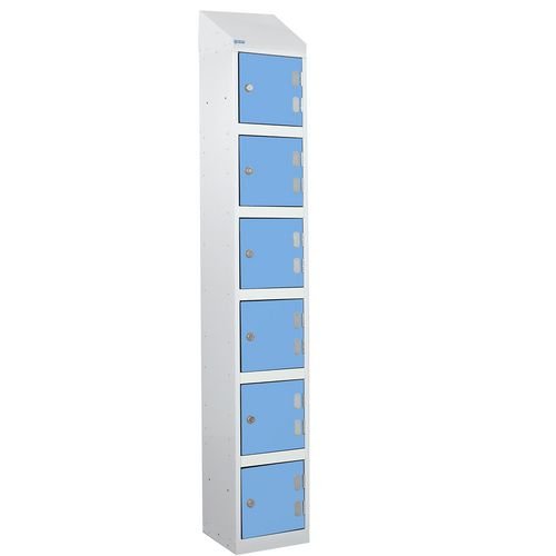 Laminate Splash Door Lockers With Sloping Top - 6 Compartment - Campanula Blue Doors