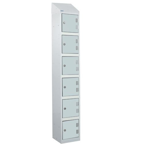 Laminate Splash Door Lockers With Sloping Top - 6 Compartment - Light Grey Doors