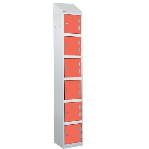 Laminate Splash Door Lockers With Sloping Top - 6 Compartment - Spectrum Red Doors