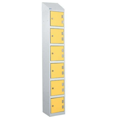 Laminate Splash Door Lockers With Sloping Top - 6 Compartment - Spectrum Yellow Doors