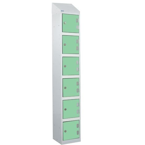 Laminate Splash Door Lockers With Sloping Top - 6 Compartment - Vibrant Green Doors