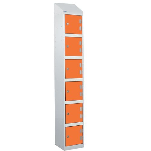 Laminate Splash Door Lockers With Sloping Top - 6 Compartment - Clementine Doors