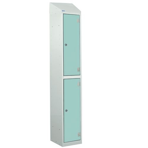 Laminate Splash Door Lockers With Sloping Top - 2 Compartment - Aquamarine Doors