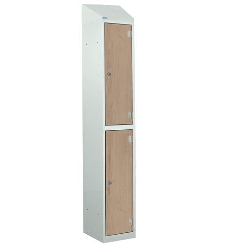 Laminate Splash Door Lockers With Sloping Top - 2 Compartment - Oak Doors