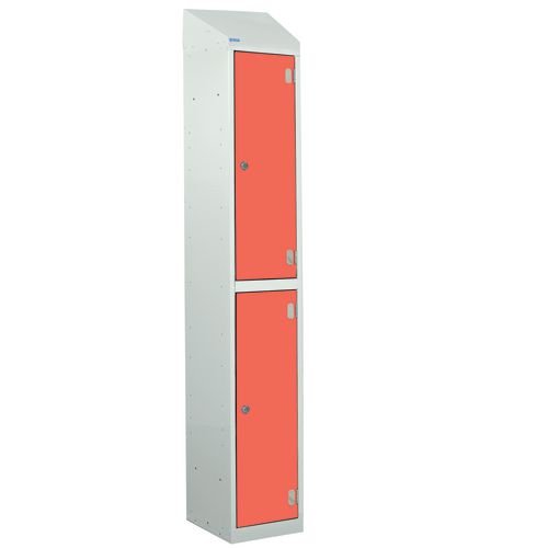 Laminate Splash Door Lockers With Sloping Top - 2 Compartment - Spectrum Red Doors
