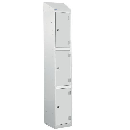 Laminate Splash Door Lockers With Sloping Top - 3 Compartment - Light Grey Doors