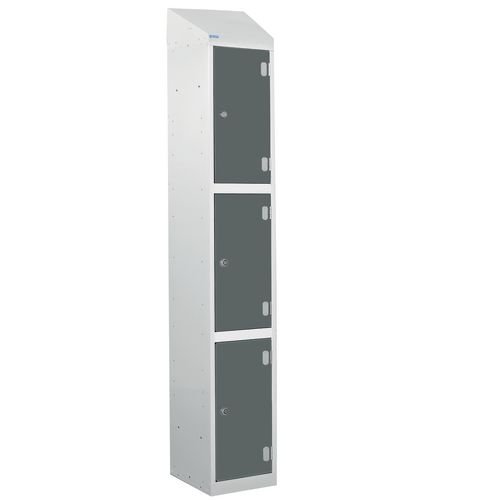 Laminate Splash Door Lockers With Sloping Top - 3 Compartment - Graphite Green Doors