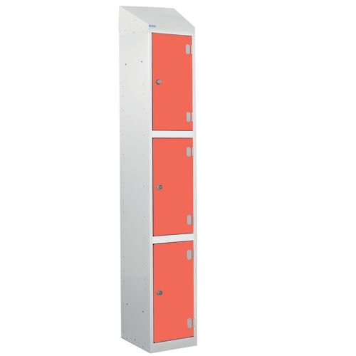 Laminate Splash Door Lockers With Sloping Top - 3 Compartment - Spectrum Red Doors