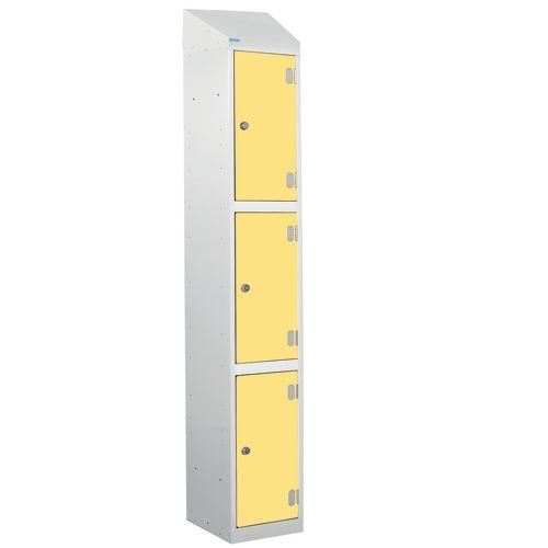 Laminate Splash Door Lockers With Sloping Top - 3 Compartment - Spectrum Yellow Doors