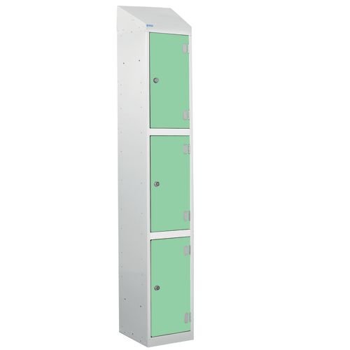 Laminate Splash Door Lockers With Sloping Top - 3 Compartment - Vibrant Green Doors