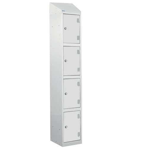 Laminate Splash Door Locker With Sloping Top - 4 Compartment - Light Grey Doors