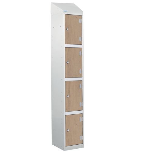 Laminate Splash Door Locker With Sloping Top - 4 Compartment - Oak Doors