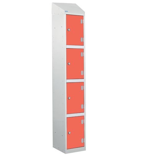 Laminate Splash Door Locker With Sloping Top - 4 Compartment - Spectrum Red Doors