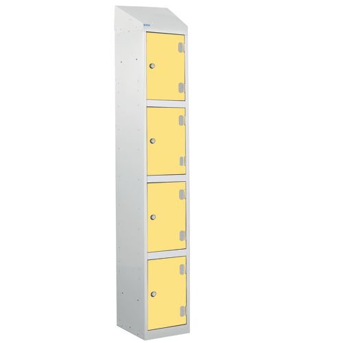 Laminate Splash Door Locker With Sloping Top - 4 Compartment - Spectrum Yellow Doors