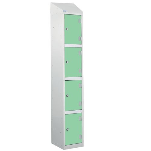Laminate Splash Door Locker With Sloping Top - 4 Compartment - Vibrant Green Doors