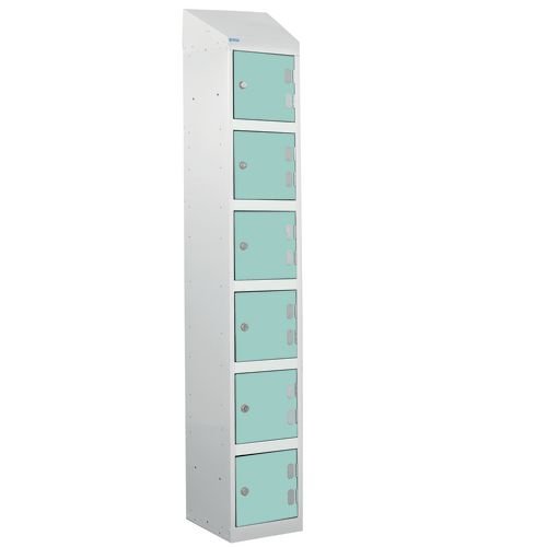Laminate Splash Door Locker With Sloping Top - 6 Compartment - Aquamarine Doors