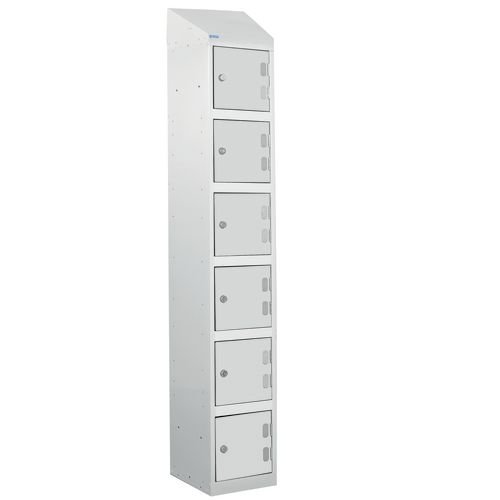 Laminate Splash Door Locker With Sloping Top - 6 Compartment - Light Grey Doors