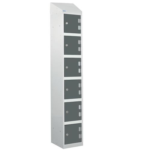 Laminate Splash Door Locker With Sloping Top - 6 Compartment - Graphite Grey Doors