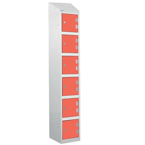 Laminate Splash Door Locker With Sloping Top - 6 Compartment - Spectrum Red Doors
