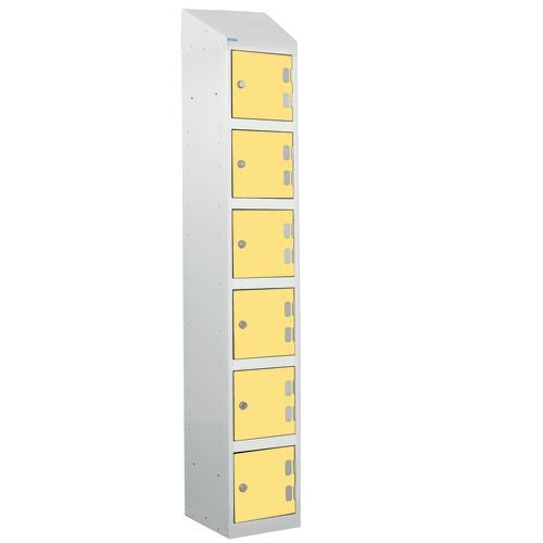 Laminate Splash Door Locker With Sloping Top - 6 Compartment - Spectrum Yellow Doors