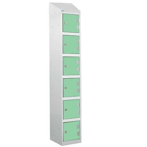 Laminate Splash Door Locker With Sloping Top - 6 Compartment - Vibrant Green Doors