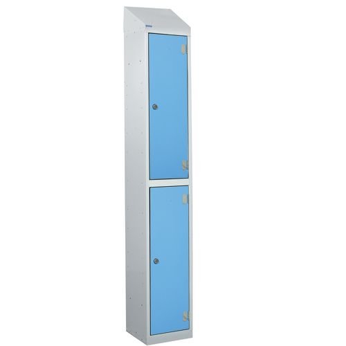 Laminate Splash Door Lockers With Sloping Top - 2 Compartment - Campanula Blue Doors
