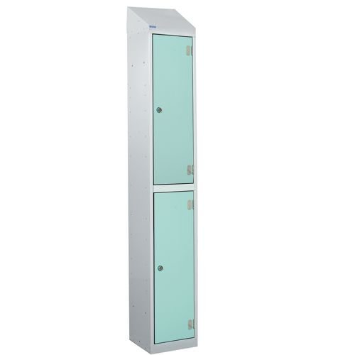 Laminate Splash Door Lockers With Sloping Top - 2 Compartment - Aquamarine Doors