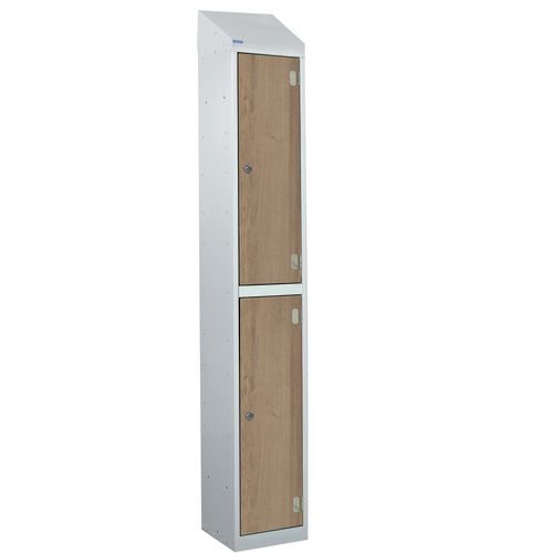 Laminate Splash Door Lockers With Sloping Top - 2 Compartment - Oak Doors