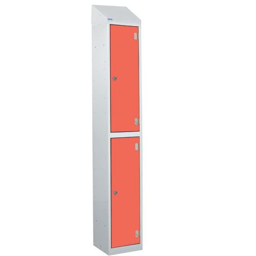 Laminate Splash Door Lockers With Sloping Top - 2 Compartment - Spectrum Red Doors