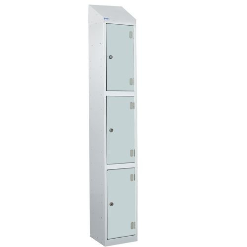 Laminate Splash Door Lockers With Sloping Top - 3 Compartment - Light Grey Door