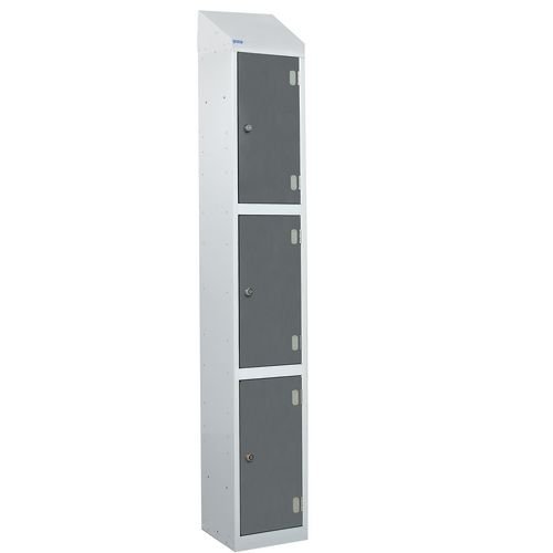 Laminate Splash Door Lockers With Sloping Top - 3 Compartment - Graphite Grey Doors