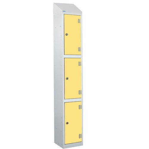 Laminate Splash Door Lockers With Sloping Top - 3 Compartment - Spectrum Yellow Doors