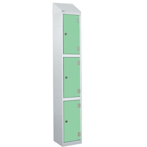 Laminate Splash Door Lockers With Sloping Top - 3 Compartment - Vibrant Green Doors