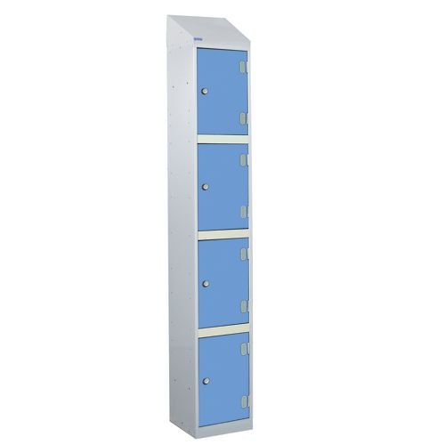 Laminate Splash Door Lockers With Sloping Top - 4 Compartment - Campanula Blue Doors
