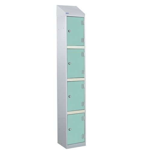 Laminate Splash Door Lockers With Sloping Top - 4 Compartment - Aquamarine Doors