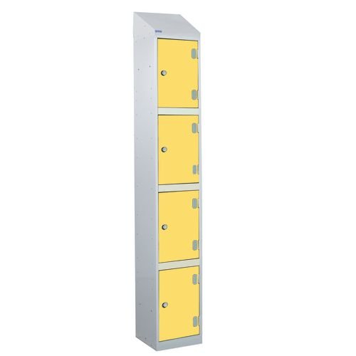 Laminate Splash Door Lockers With Sloping Top - 4 Compartment - Spectrum Yellow Doors