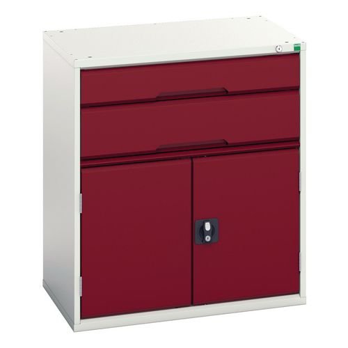 Medium Duty Grey/Red Drawer Cabinets, 1 X 125 mm, 1 X 175mm Drawers And 1 X 525mm Cupboard