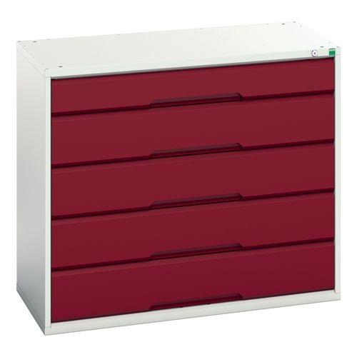 Verso Static Grey/Red Drawer Cabinet H X W X D 900 X 1050 X 550 With 5 Drawers