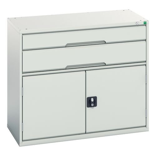 Verso Static Grey/Grey Drawer Cabinet H X W X D 900 X 1050 X 550 With 2 Drawers & Cupboard