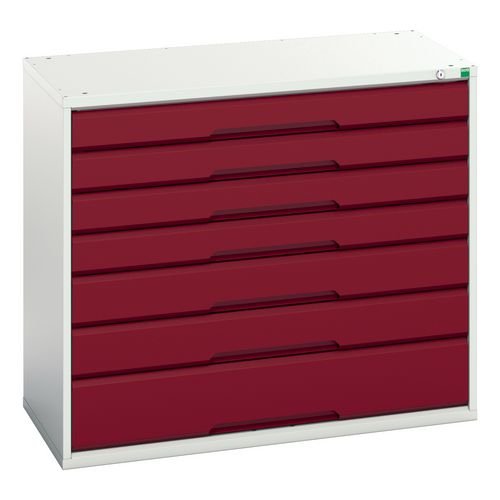 Verso Static Grey/Red Drawer Cabinet H X W X D 900 X 1050 X 550 With 7 Drawers
